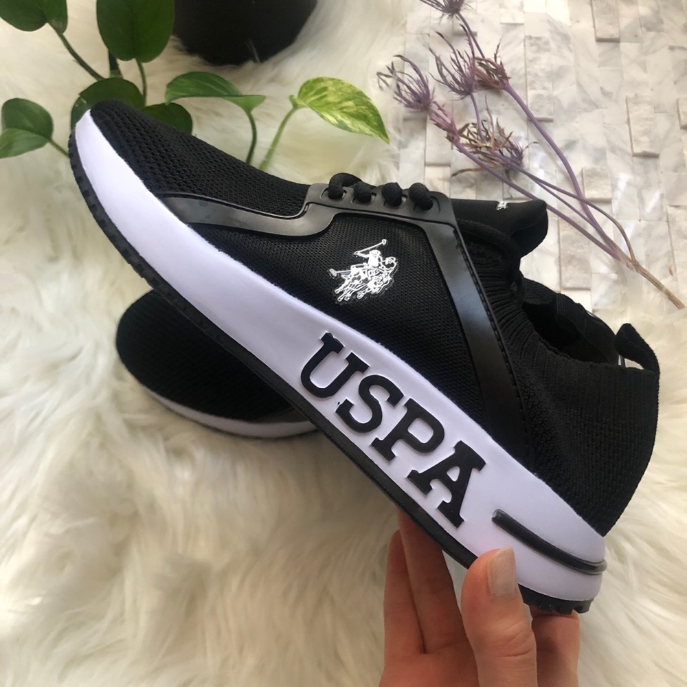 US Polo Assn Black Knit Sneaker Sporty casual Shoe